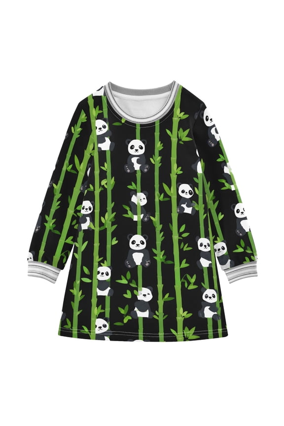 Cute Pandas Girls'long-sleeved dress Thickened A-dress Warm Dress Basic Shirt Party Dresses