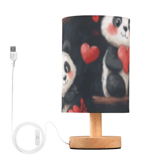 Cute Pandas Hug Hearts Leaves Table Lamp with USB Port LED Warm Light Lamp Night Light Home Decor