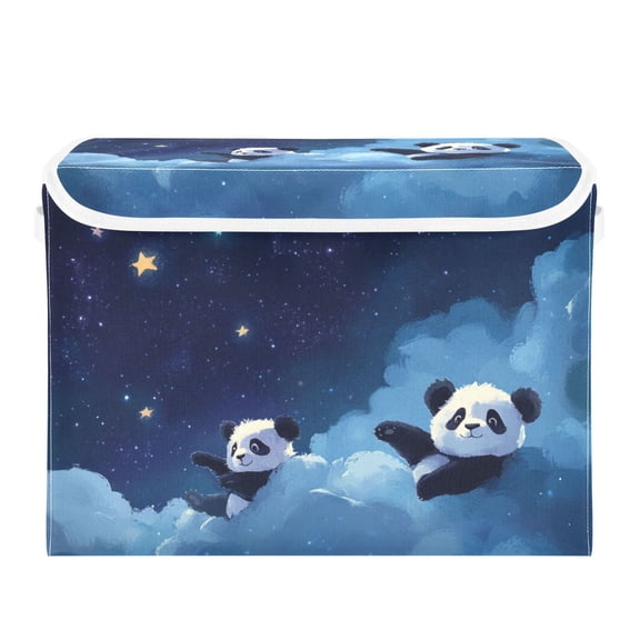 Cute Pandas Lying on Clouds Stars Foldable Storage Bin with Lid and Handle Collapsible Storage Box 16.5 x 12.6 x 11.8 inches