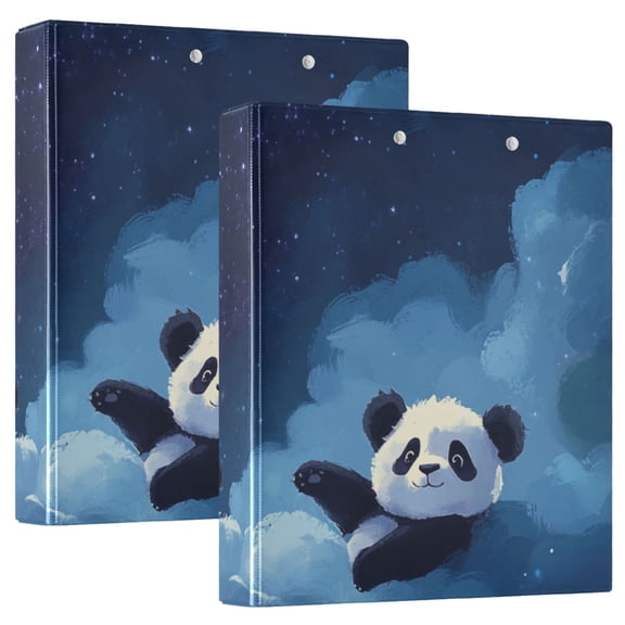 Cute Pandas Lying on Clouds Stars Round Ring Binder 3 Rings 1.5" Capacity File Storage for A4 Size 1 Pack