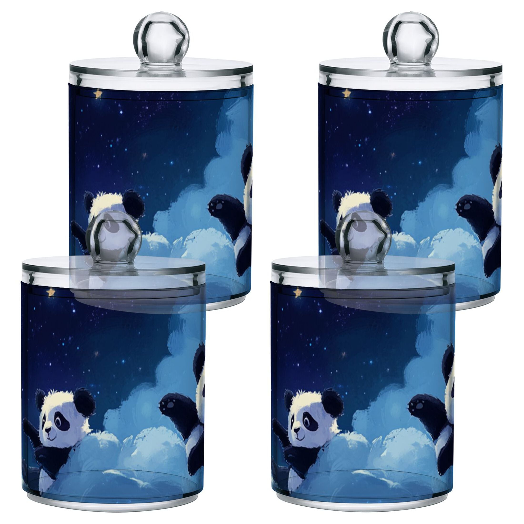 Cute Pandas Lying on Clouds Stars Translucent Plastic Cans Storage ...