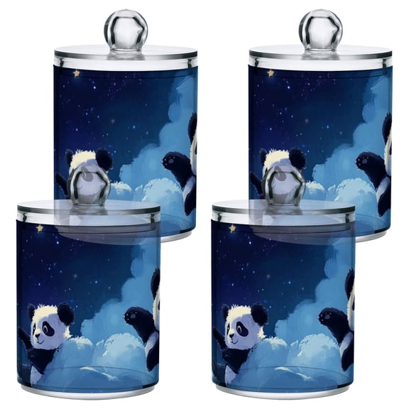 Cute Pandas Lying on Clouds Stars Translucent Plastic Cans Storage Canisters with Lid Set of 4