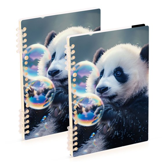 Cute Pandas Playing Bubbles Notebook Detachable Coil Notebook Diary Plan Book A5 Size 60 Pages 1 Pack