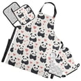 thumbnail image 1 of Cute Pandas and Red Heart 5 Pcs Kitchen Set Heat Resistant Oven Mitts and Non-Slip Pot Holders with Adjustable Cooking Apron, 1 of 6