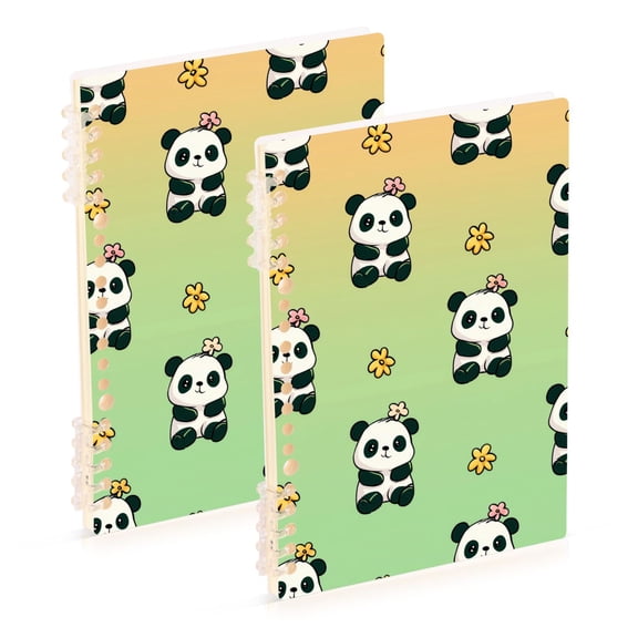 Cute Pandas with Flowers Notebook Detachable Coil Notebook Diary Plan Book A5 Size 60 Pages 1 Pack