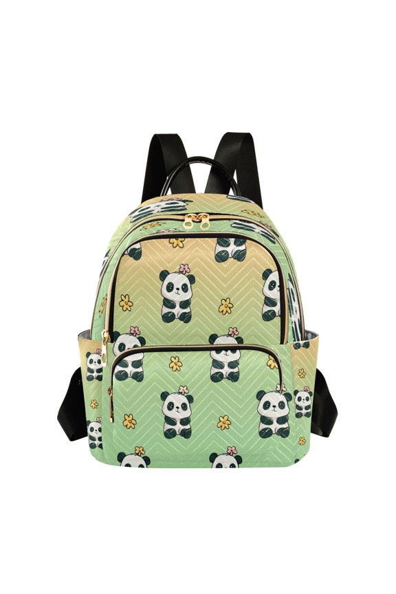 Cute Pandas with Flowers Quilted Backpack Fashion Daypack Commuter Bag for Women 8.5 L