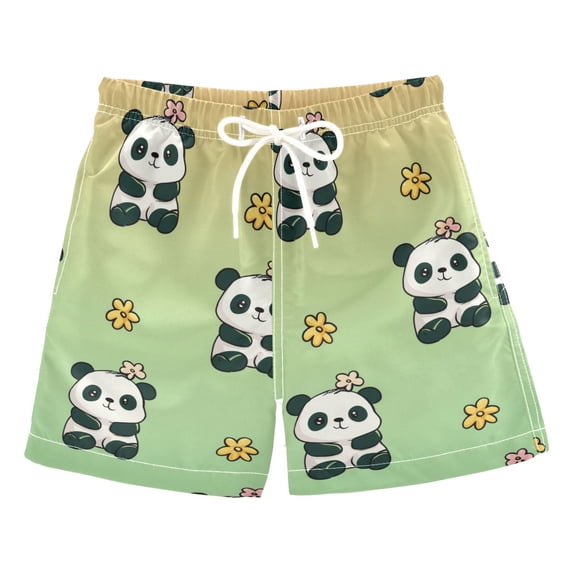 Cute Pandas with Flowers Swim Trunks Board Shorts Beach Pants Bathing Bottoms 5T