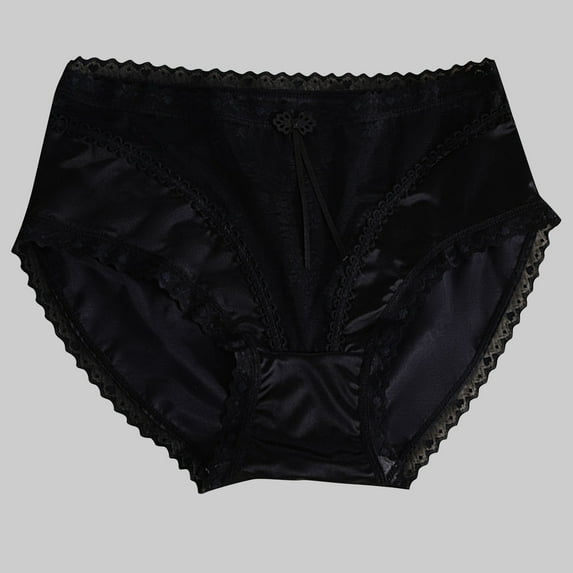 Cute Panties Women's Lace Underwear Mid-Waisted Ice Silk Full Cover Underwear Soft Satin High Waisted Panties Lightweight Breathable Underpant Briefs Underwear Women High Waist Black L