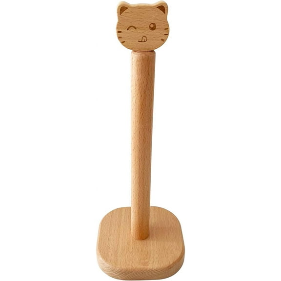 Cute Paper Towel Holder, Wooden Kitchen Roll Stand Organizer Free Standing, Housewarming Gift Present for Friends