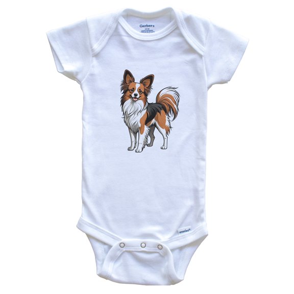 Cute Papillon Dog Breed Baby Bodysuit, 6-9 months white