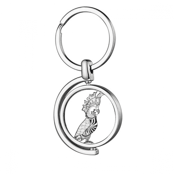 Cute Parrot Bird Animal Portrait Sketch Rotating Keychain Metal Keyring Holder