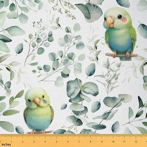 Cute Parrot Fabric by the Yard,Green Eucalyptus Upholstery Fabric for Kids Boys Girls,Kawaii Wild Animals Decorative Fabric,Tropical Botanical Indoor Outdoor Fabric,3 Yards