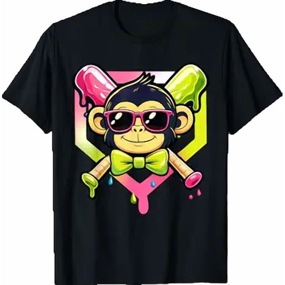 Cute Party Animals Baseball Funny Monkey Sunglasses T-Shirt