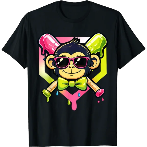 Cute Party Animals Baseball Funny Monkey Sunglasses T-Shirt, Unisex T-Shirt