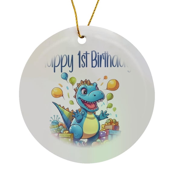 3drose, Cute Party Dinosaur Happy 1st Birthday, Circle Porcelain Ornament
