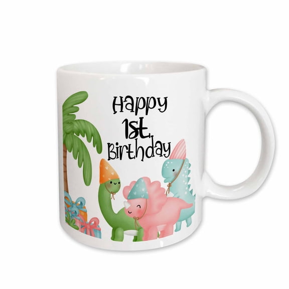 3drose, Cute Party Dinosaurs Happy 1st Birthday, 15oz Mug