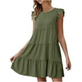 thumbnail image 1 of Cute Party Ruffle Sleeve Mini Sundresses for Women Casual Summer Boho Short Smocked Flowy Dresses Beach Ruffle Tiered Tunic Swing Plus Size Sun Dress Crewneck Dress Wedding Guest, 1 of 5