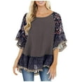 thumbnail image 1 of Cute Party Summer Tops for Women Plus Size Boho Flowy Loose Womens Blouses Trendy Tunics Round Neck Floral Print Color Block Shirts for Women Dressy 3/4 Sleeve Casual Tshirt, 1 of 7