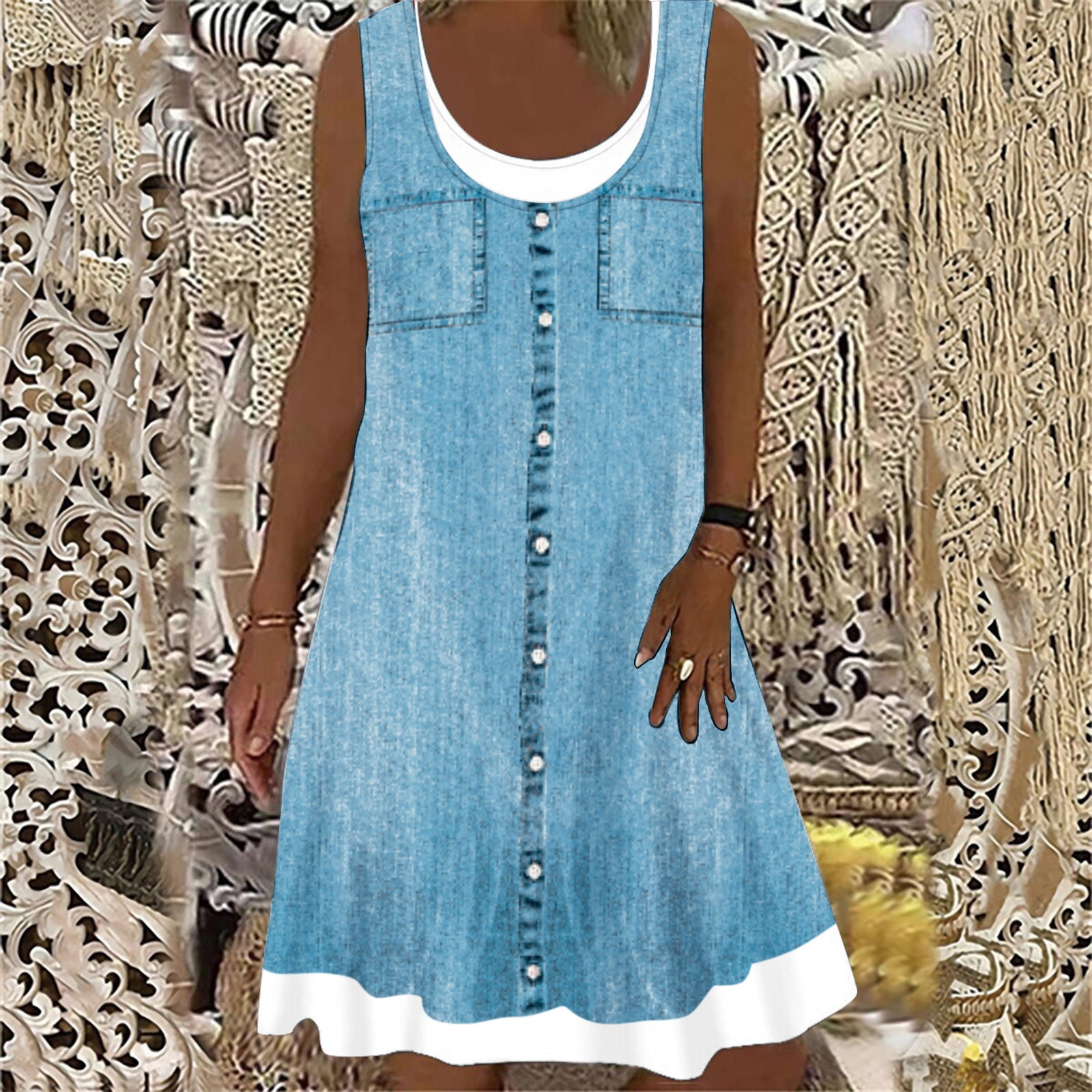 Women's Linen Tank Sundress - Summer 2024 Trendy, Long, Casual With Pockets - View #9