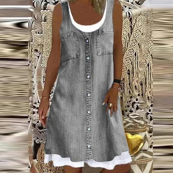 Cute Party Sun Dresses Daisy Print Knee Length Women's Casual Loose Flowy Tank Sundress for Women Beach Vacation Round Neck Sleeveless Midi Summer Shirt Dress for Women Black XXXXL