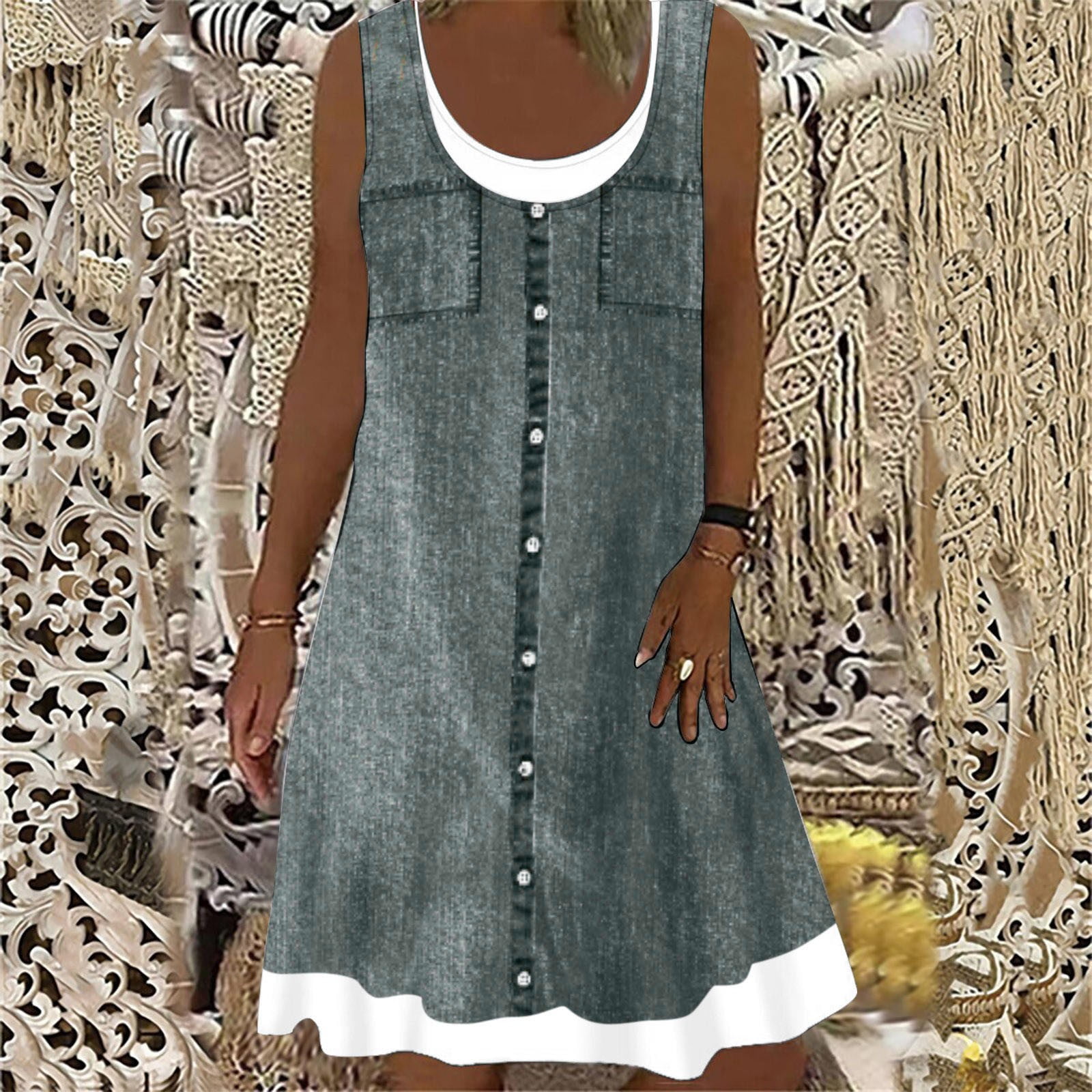 Wycnly Floral Spring Sundress, Daisy Print, Round Neck, Sleeveless, Gray XL  - Walmart.com