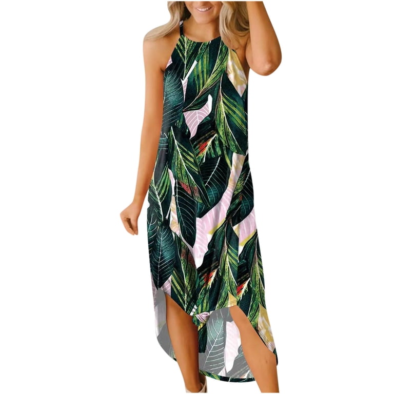 Cute Party Sun Dresses Tropical Print Women's Casual Long Flowy Irregular  Hem Sundress for Women Beach Vacation Crewneck Sleeveless Maxi Summer Shirt  Dress for Women - Walmart.com