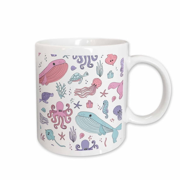 3drose, Cute Paste Sea Creatures, 11oz Mug