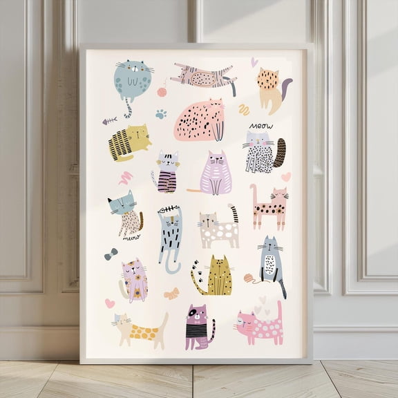 Cute Pastel Cat Wall Art Print, Unframed Paper Poster 8x10in