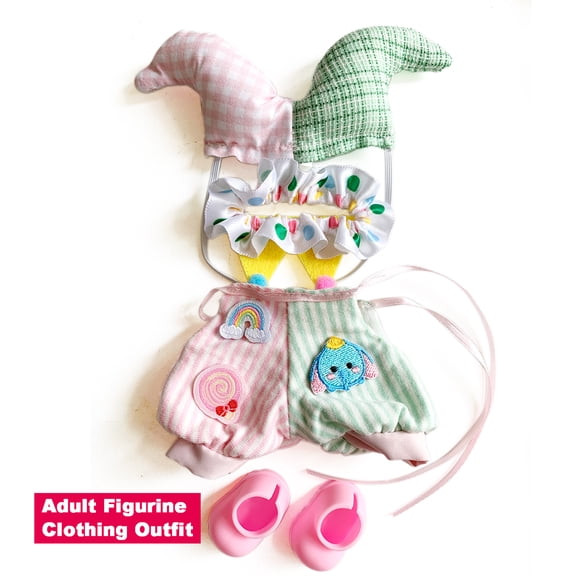 Cute Pastel Clown Plush Outfit Set with Shoes, 4-Piece Jester Costume for 10-17cm Blind Box Dolls, Colorful Rainbow Embroidered Collectible Figure Dress-Up Clothes