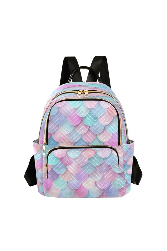 Cute Pastel Color Mermaid Scale Quilted Backpack Fashion Daypack Commuter Bag for Women 8.5 L