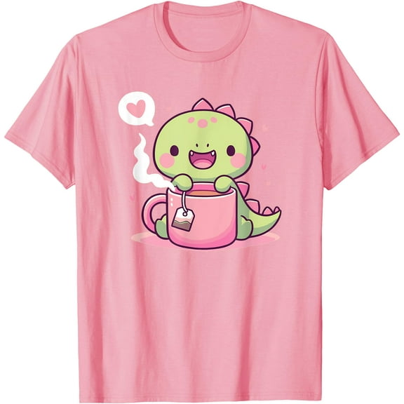 Cute Pastel Dino Teacup Tea Rex Pun Unisex T-Shirt for Men Women Kids,Light Pink Color,Size M