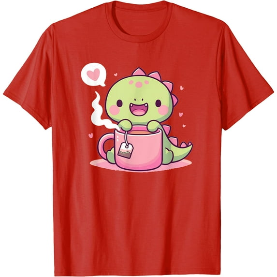 Cute Pastel Dino Teacup Tea Rex Pun Unisex T-Shirt for Men Women Kids,Red Color,Size 3T