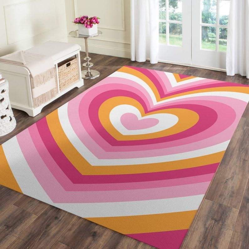 Cute Pastel Heart Area Rug Delicate Soft Rug,Non-Shedding & Easy Care ...