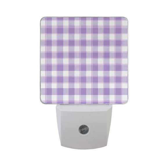 Cute Pastel Lavender Gingham Pattern LED Night Light Sensor Lamp Plug-in Adjustable Brightness 2 Pack