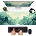 thumbnail image 1 of Cute Pastel Mint Green Forest Sage Desk Mat Anime Large Gaming Mouse Pad XL, Aesthetic Sunrise Laptop Computer Keyboard Mouse Mat, Women Office Desk Decor Cover Mat with Stitched Edges 31.5"x11.8", 1 of 6