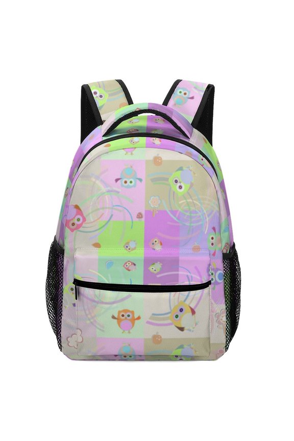Cute Pastel Owl Oxford Backpack Double Zipper Hidden Pocket Casual Commute