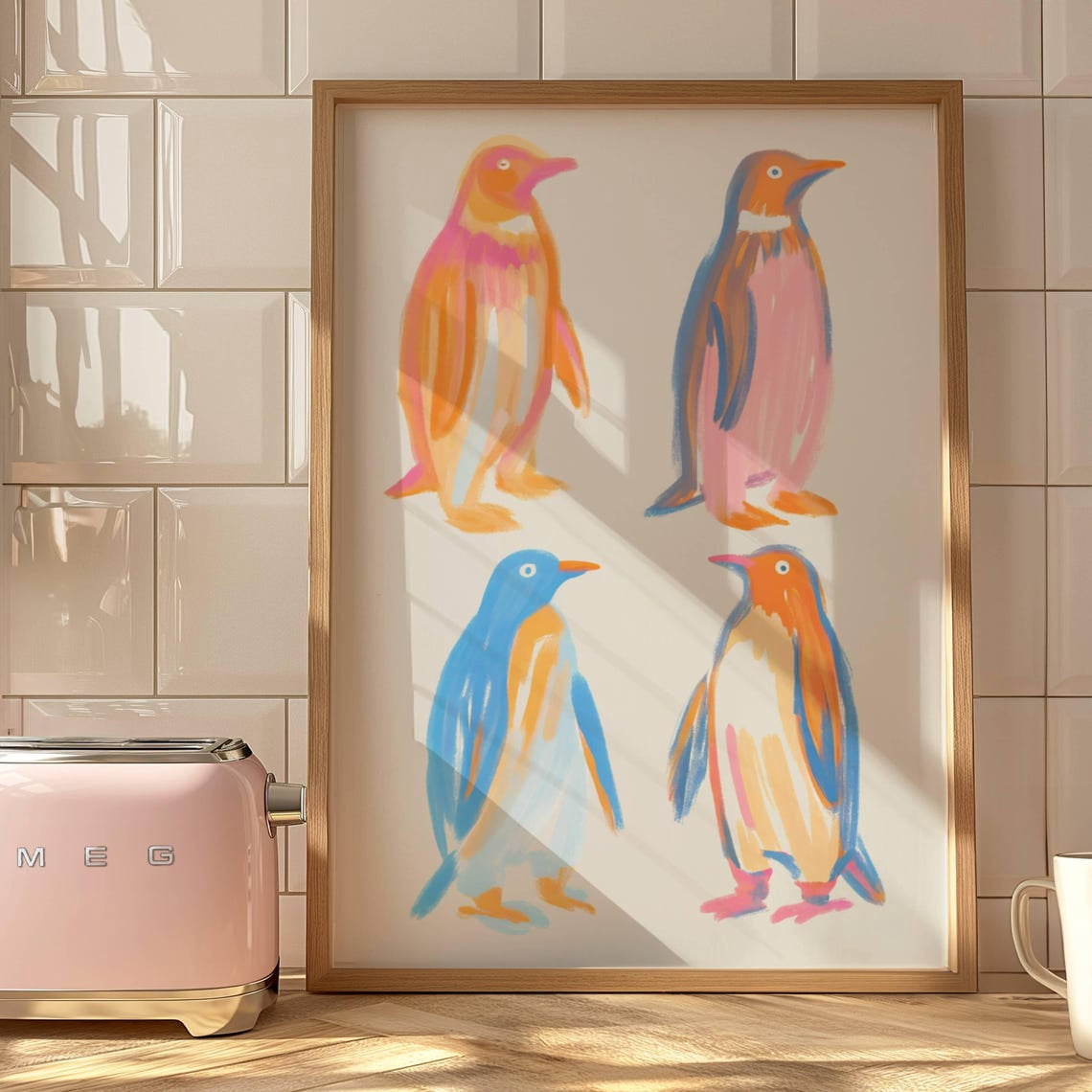 Cute Pastel Penguin Wall Art Print, Arctic Ocean Animal And Coastal ...