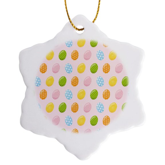 3drose, Cute Pastel Polka Dot, Floral, and Star Patterned Easter Egg Pattern, 3 inch Snowflake Porcelain Ornament