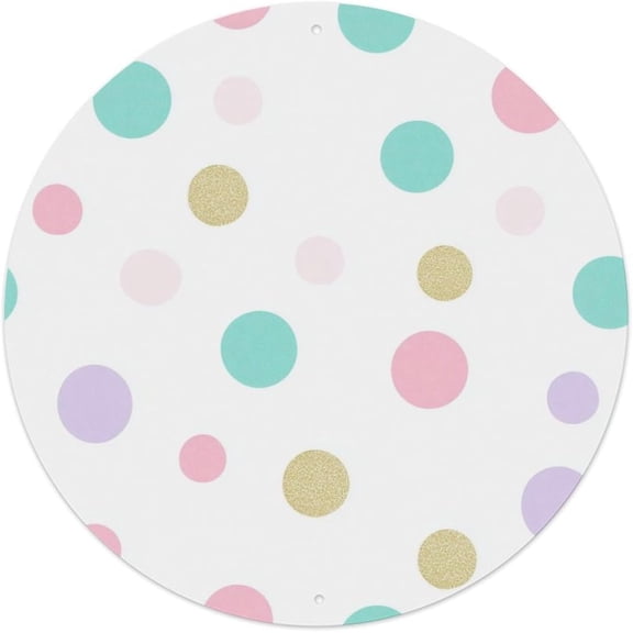 Cute Pastel Polka Dots Round Aluminum Sign 8x8 Inch Wall Art Decoration Office Farmhouse Garden Outdoor Plaque