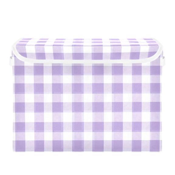 Cute Pastel Purple Gingham Pattern Foldable Storage Bins with Lids Handles Collapsible Storage Containers Tote Boxes 16.5 x 12.6 x 11.8 inches