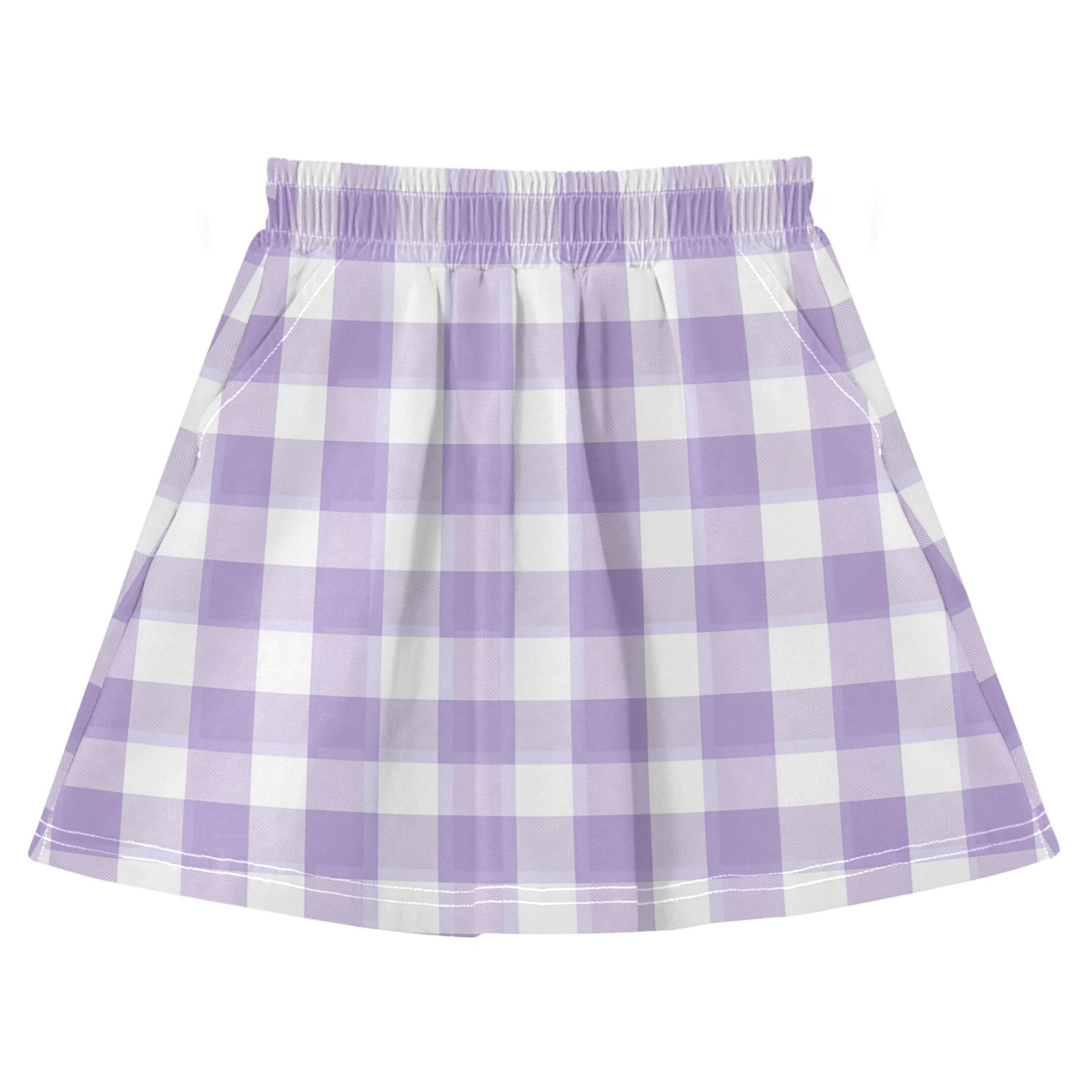 Cute Pastel Purple Gingham Pattern Girls' Skirts A-Line Skirts with ...