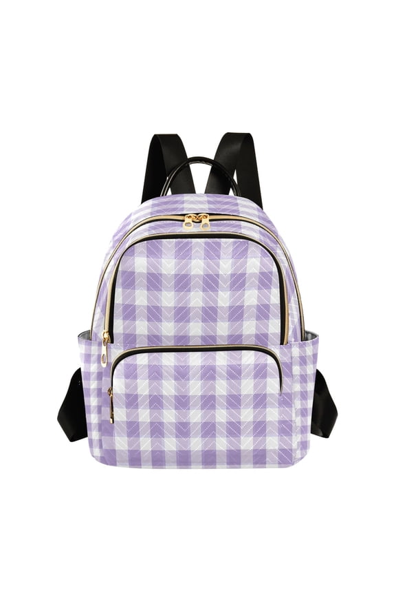 Cute Pastel Purple Gingham Pattern Quilted Backpack Fashion Daypack Commuter Bag for Women 14 L