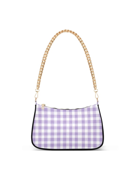 Cute Pastel Purple Gingham Pattern Women's Tote Bag Detachable Strap Chain Bag Lightweight Shoulder Purse