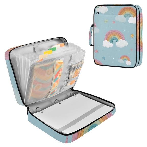 Cute Pastel Rainbows Clouds Stars Accordion File Organizer Expanding File Folder 3-Ring Binder Bag 500 Sheets A4 Size