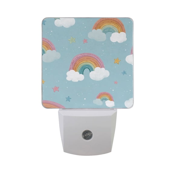Cute Pastel Rainbows Clouds Stars LED Night Light Sensor Lamp Plug-in Adjustable Brightness 2 Pack