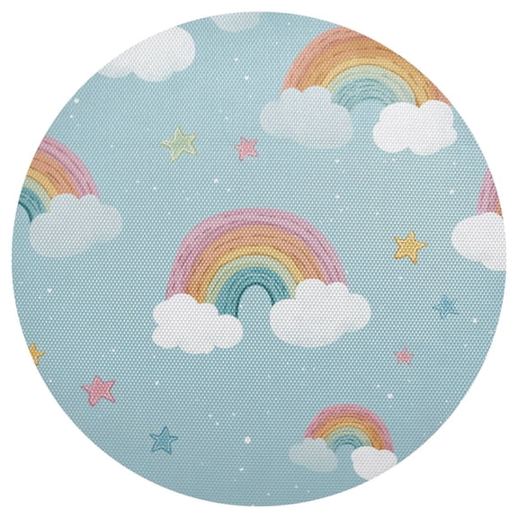 Cute Pastel Rainbows Clouds Stars PVC Round Grid Placemat Table Mat 1 Pc 15.4" x 15.4"