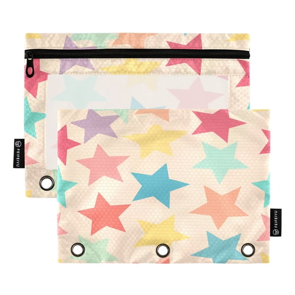 Cute Pastel Stars Binder Pouches Zipper Pocket Document Storage 3 Rings 2 Packs A5 Size