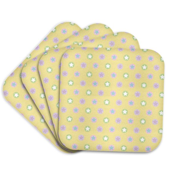 3drose, Cute Pastel Stars in Circles Pattern, Set of 4 Coasters - Soft