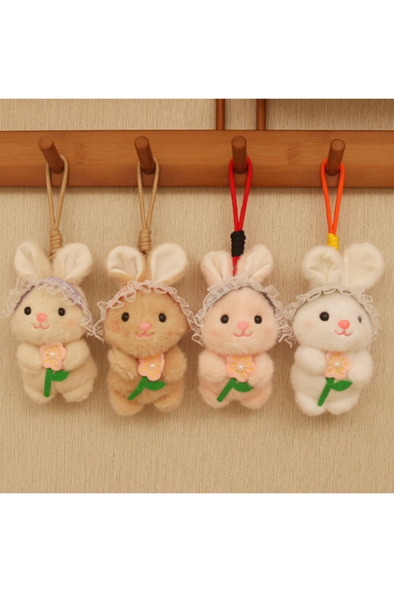 Cute_Pastoral Bunny Plush Keychain - 3D Cartoon_ Lace Rabbit Keychain Pendant Funny Soft Lightweight Practical for Bags Keys Backpacks Gifts for Friends-B(Random Color)