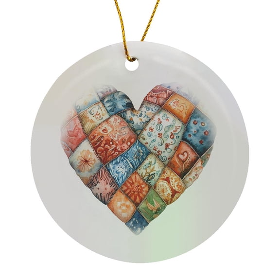 3drose, Cute Patchwork Heart Illustration, Circle Porcelain Ornament